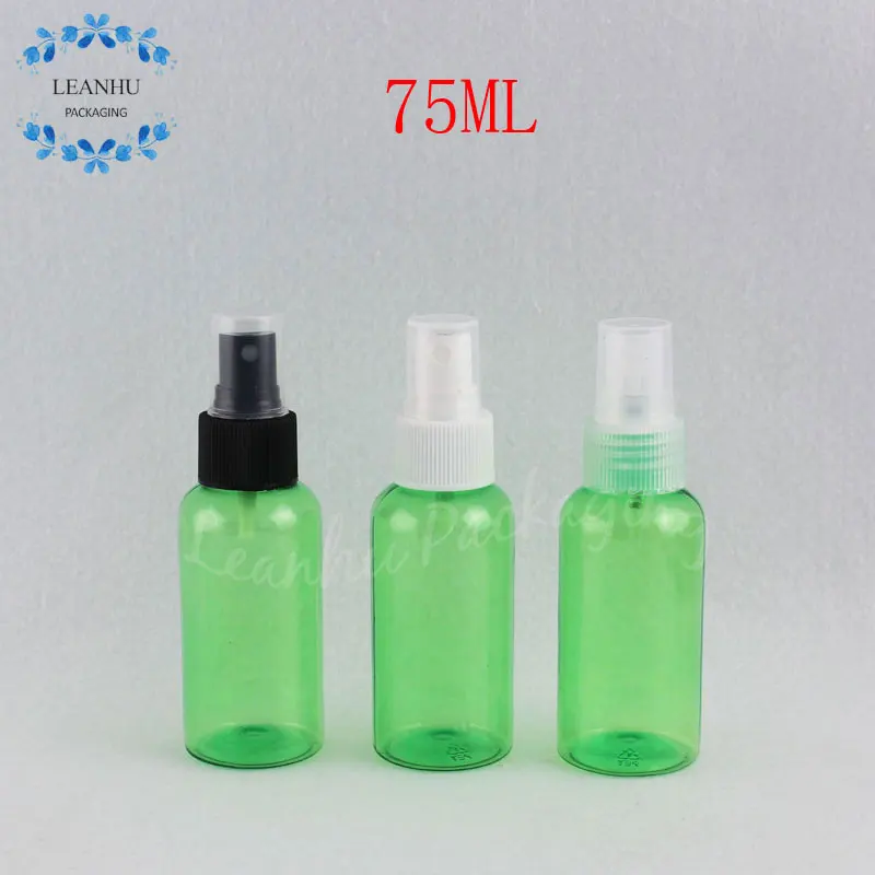 

Зеленая пластиковая бутылка 75 мл с распылителем, емкость 75 см3 для макияжа/тонер, пустой косметический контейнер (50 шт./лот)