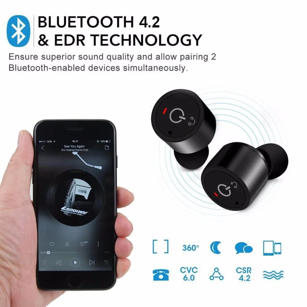 Беспроводной x1t мини Наушники Шум с функцией шумоподавления Невидимый Bluetooth v4.2
