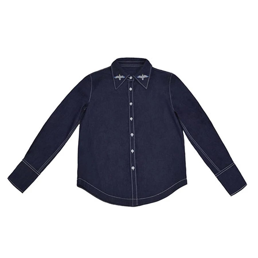 Длинные джинсовые рубашки YIZISToRE с оригинальной вышивкой для мальчиков и девочек