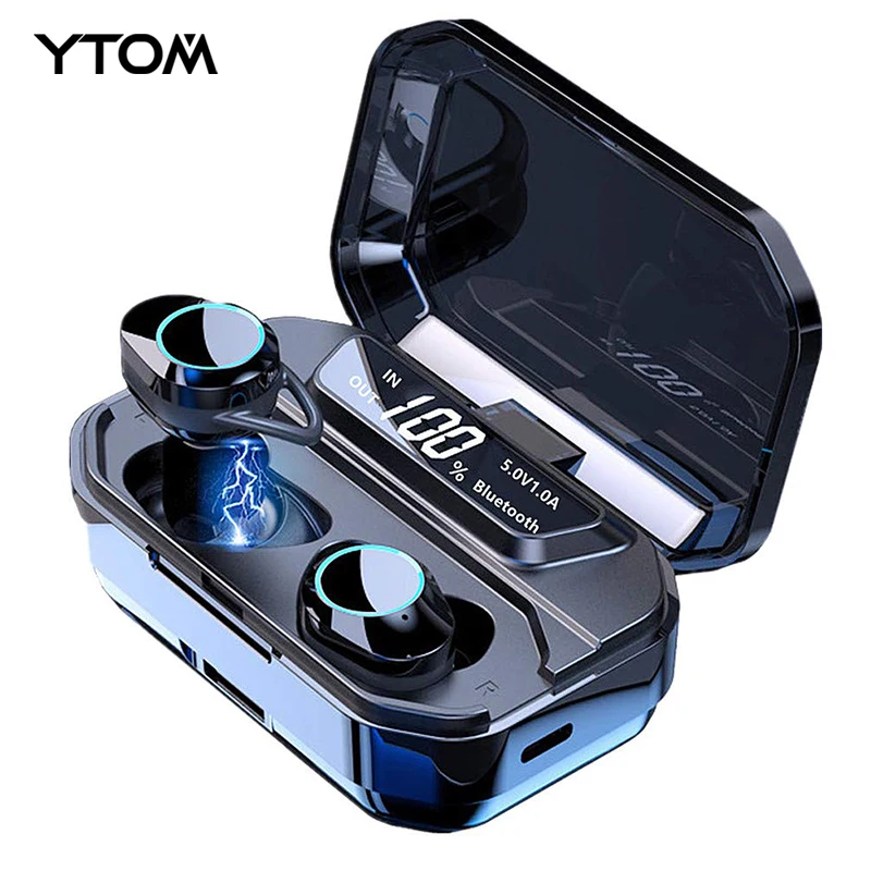 Наушники YTOM Bass Bluetooth 5 0 настоящие Беспроводные наушники с зарядным устройством 3300