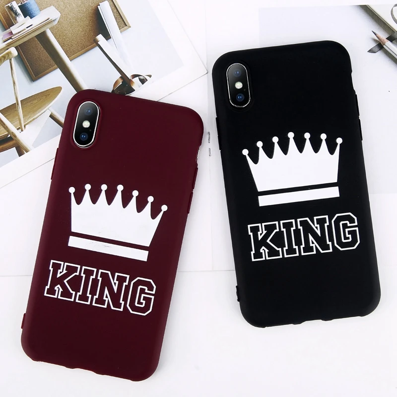 Матовый чехол для телефона с короной для iPhone 11 Pro Max XS Max X XR King queen чехол s 7 6 6s 8 Plus сплошной карамельный цвет Мягкий ТПУ полный Чехол