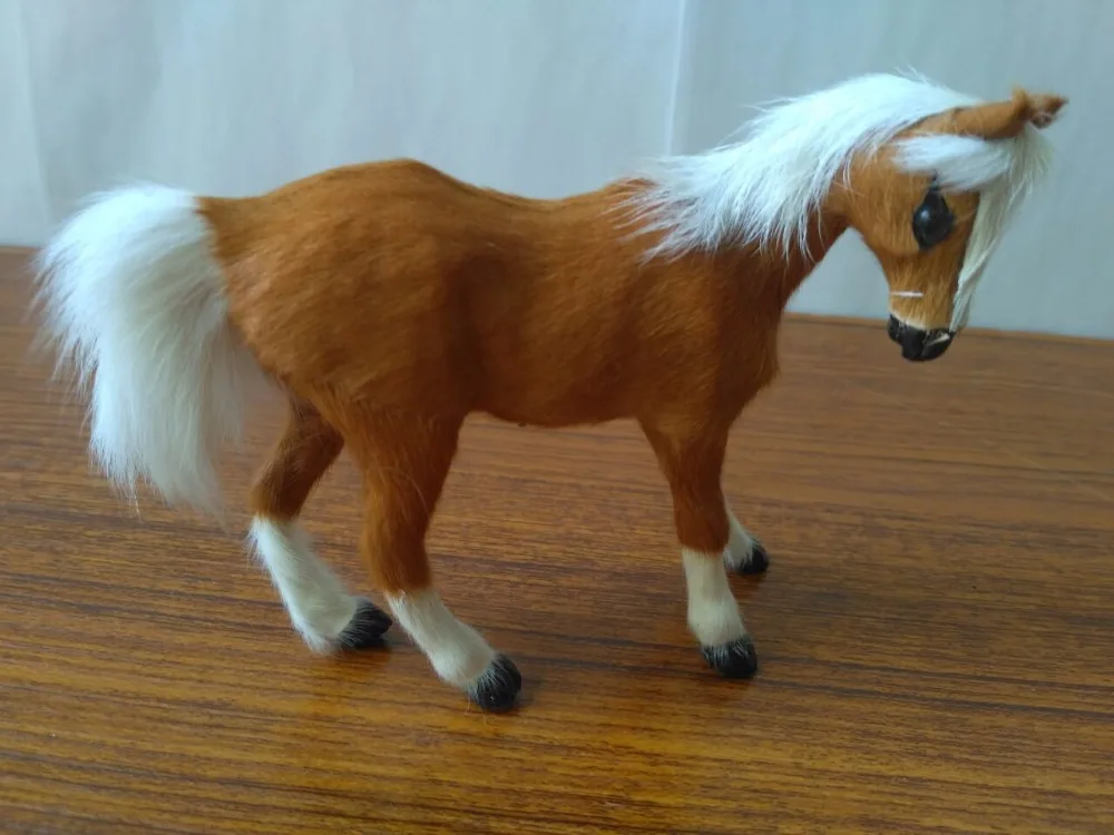 

small simulation horse toy resin&fur yellow horse model gift 12x10cm 1960
