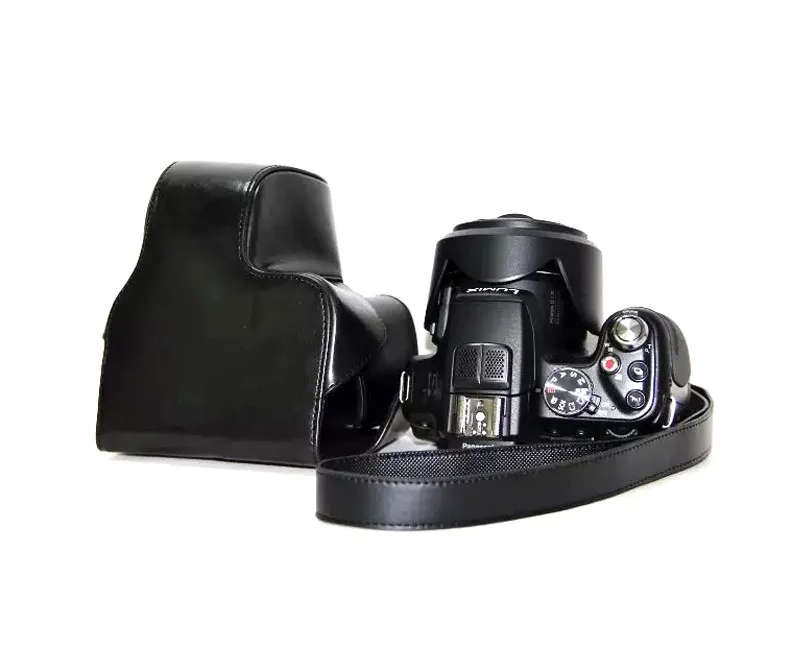 Новый чехол из искусственной кожи для камеры Panasonic FZ200 с ремешком черный