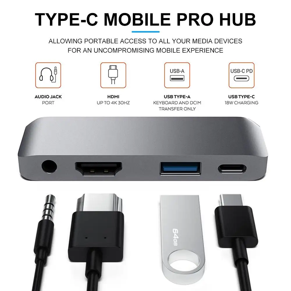 3 5 мм Type C мобильный Pro концентратор адаптер с USB PD Зарядка для 2018 IPad Samsung Huawei 4K HDMI 0