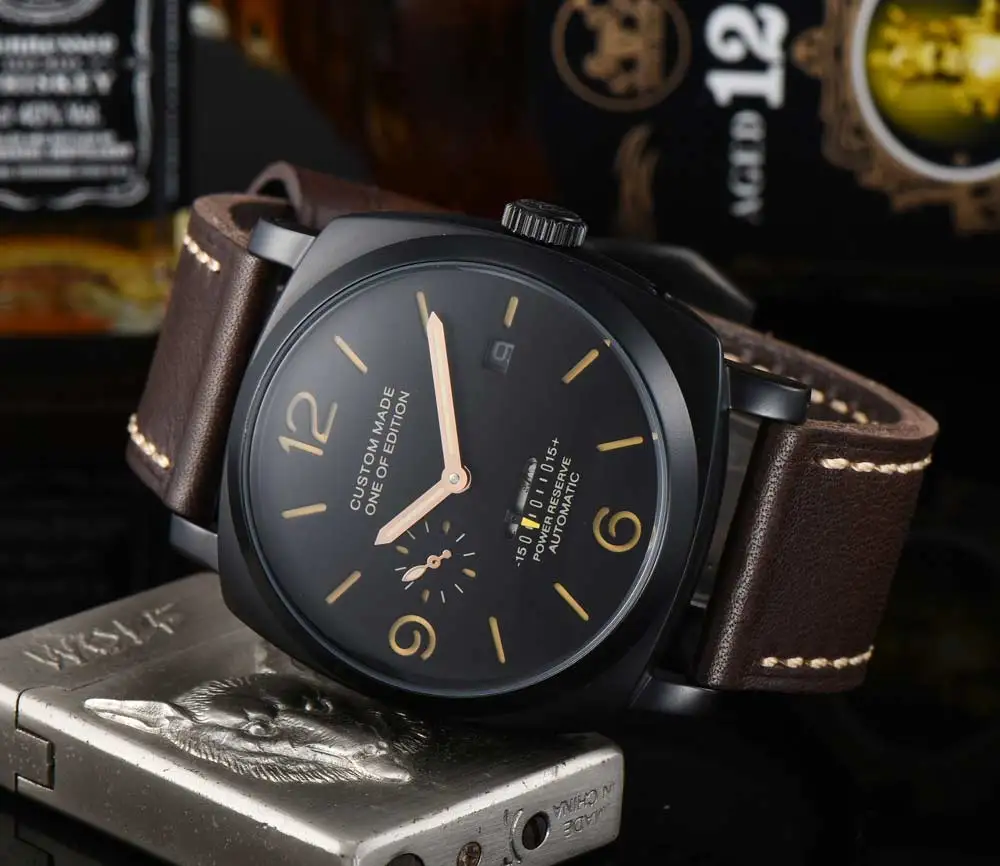 Часы 47 мм спортивные полностью автоматические parnis PVD покрытие 316L чехол из нержавеющей стали высококачественный кожаный ремешок 719-5