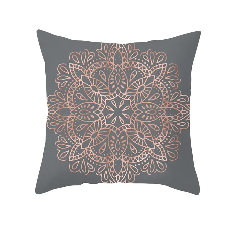 Fuwatacchi Rose Gold Geometric Cushion Cover Flower Decorative Pillows Cover for Home Sofa Bed Polyester Throw Pillowcases 45*45