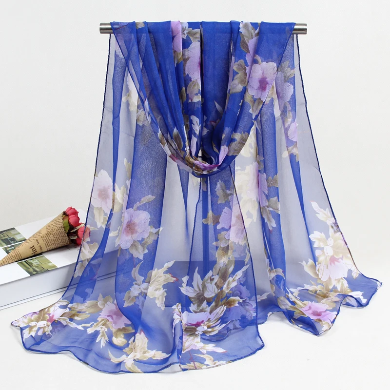 Шарф женский Шелковый из полиэстера с цветочным принтом FZ055 |