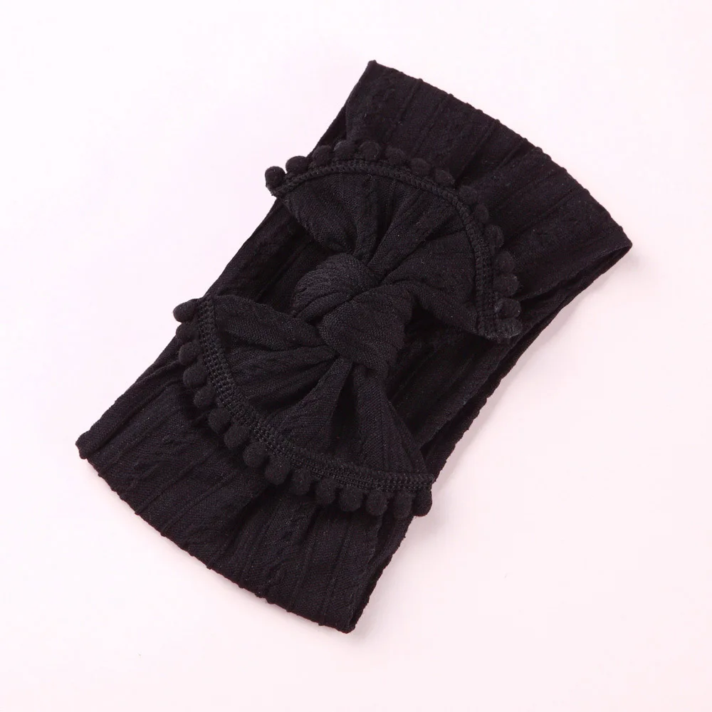 Style H-Black И бантом для маленьких девочек нейлоновые оголовья, кабель вязаное нейлоновое головные обручи, помпонами широкий нейлон головная повязка в виде чалмы для волос, для маленькой девочки, аксессуары - Цвет: Style H-Black