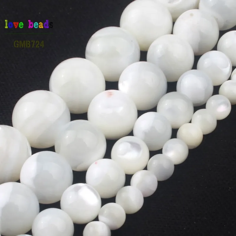 

Pick Size 4.6.8.10.12MM White Mother Of Pearl Mop Round Loose Beads 15.5"/Strand For Jewelry Making