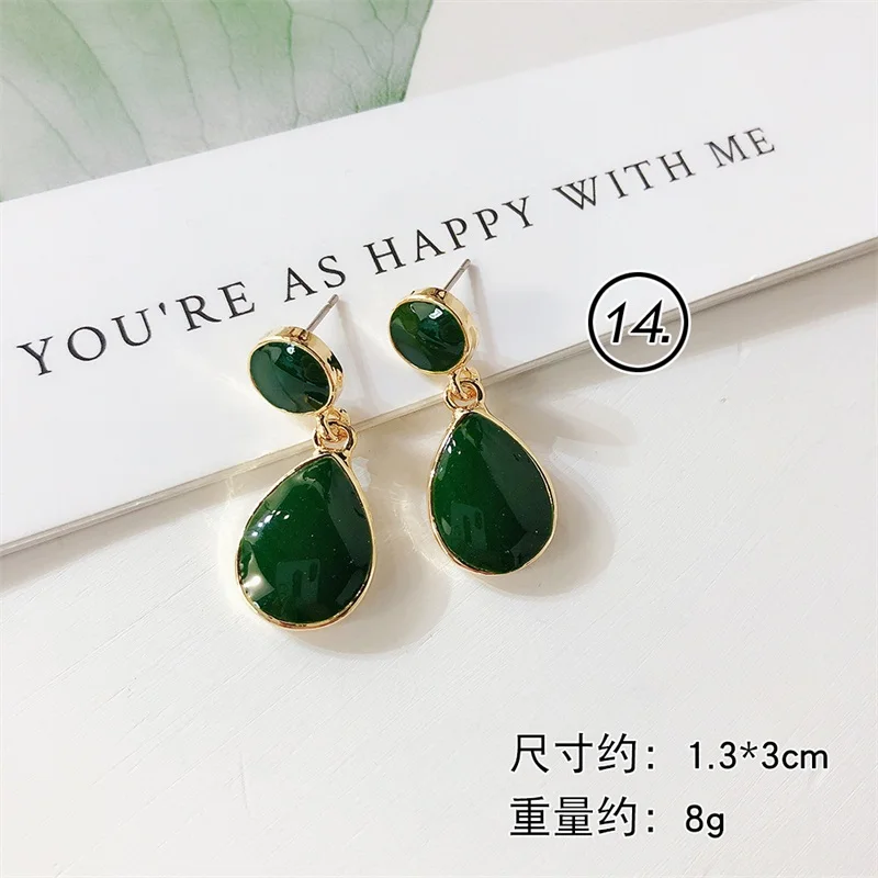 style-14 Корейская мода геометрическое сердце акриловые зеленые свежие круглые Цветочные листья facce длинные висячие серьги для женщин летние ювелирные изделия - Окраска металла: style-14
