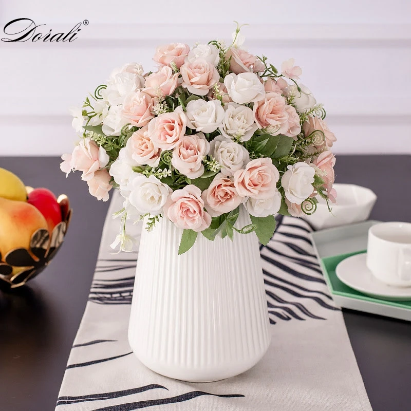 Белые шелковые искусственные розы цветы для свадьбы украшение сделай сам