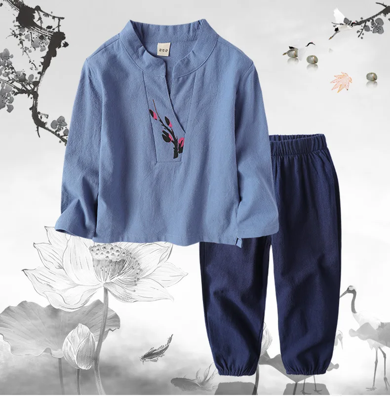 2 шт./компл. хлопок китайский Hanfu дети мальчики девочки кунг-фу костюм китайские
