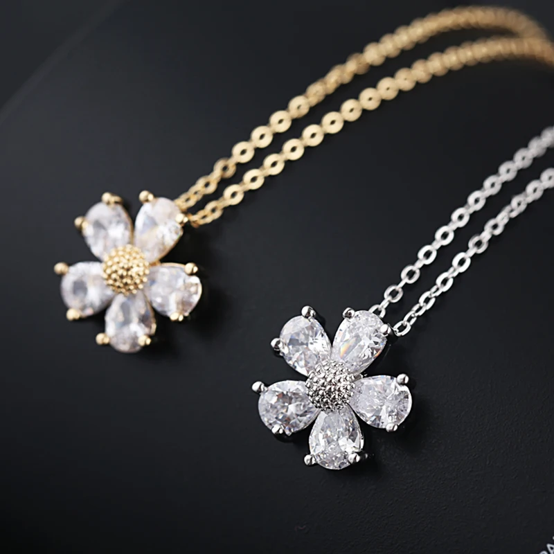 Довольно Блум цветок AAA CZ подвеска Цепочки и ожерелья Для женщин золото Цвет с