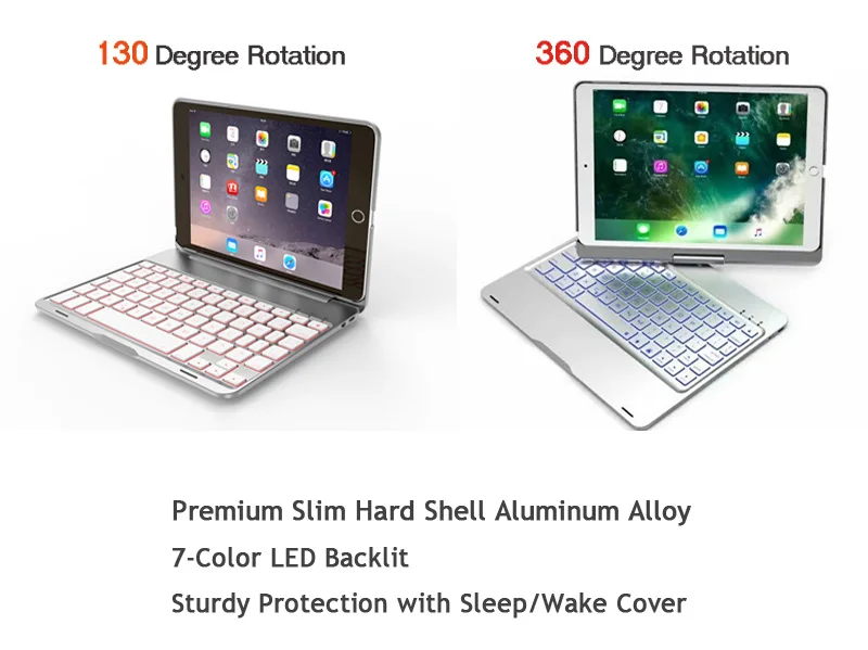 Witsp@ d для нового IPAD() 9,7 дюймов и IPAD AIR 1 Bluetooth клавиатура, 7 цветов с подсветкой ультра-тонкий алюминиевый беспроводной чехол для клавиатуры