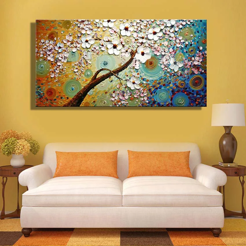 Unframe beautiful 100% Handpainted Abstract Gold flowers Oil Painting on Canvas Pictures wall image picture room Home Decor | Дом и сад