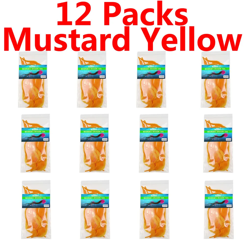 12 упаковок X5pcs/мешок L Magnum Дракон Хвост Щука нахлыстовая катушка для морской ловли завязывания Материал стример Сталь головкой мушек высококачественные солнцезащитные очки хвосты - Цвет: 12 packs mustard yel