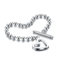 new female 925 sterling silver bracelet cute heart pendant contracted design process round beads bracelet girls jewelry gift