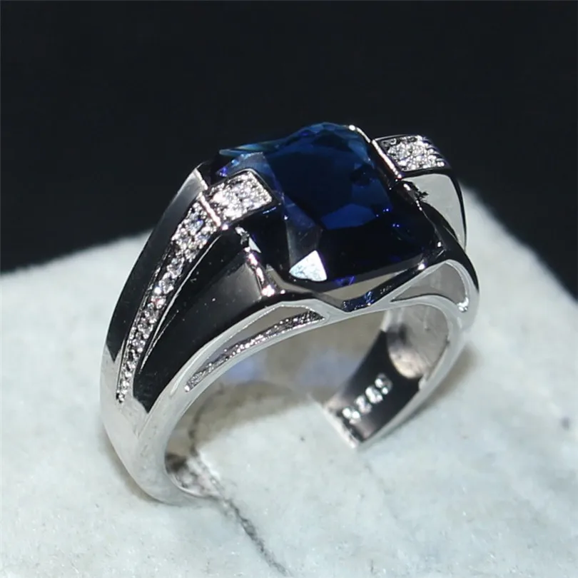 Choucong ювелирные изделия мужские 925 пробы серебряные большие 6CT квадратные синие 5a циркон камень Обручальные кольца кольцо для мужчин Размер 8-13
