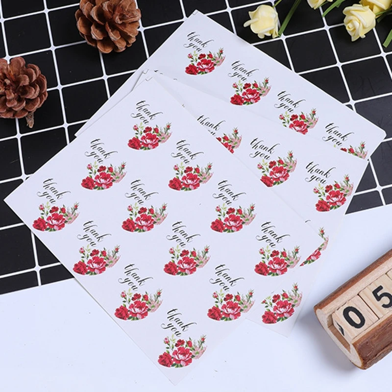 

120 шт., круглый цветок розы, спасибо, ручная работа, упаковка для торта, уплотнительные этикетки из крафтовой бумаги, наклейки для выпечки, По...