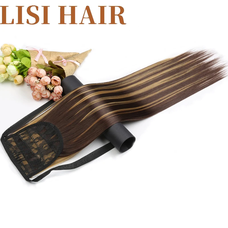 Lisishair 22 дюйма длинные шелковистые прямые ленты шнурок конский хвост штук 12 цветов синтетические волосы на заколках для наращивания
