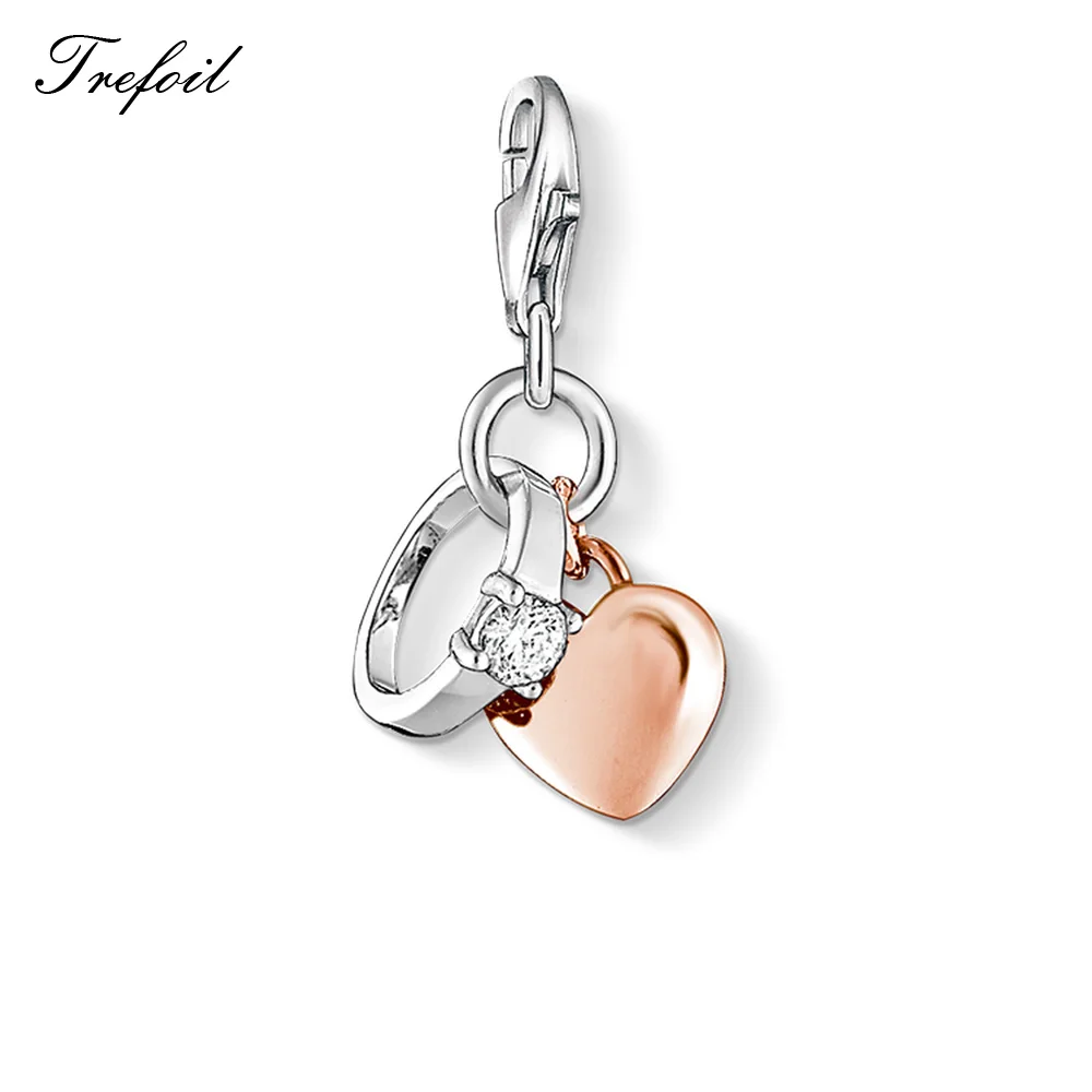 Сердце Ключ Любовь кольцо дом талисманы кулон, модное ювелирное изделие 925 пробы Серебряный романтический подарок для женщин девушек подходит браслет ожерелье - Окраска металла: Rings Heart
