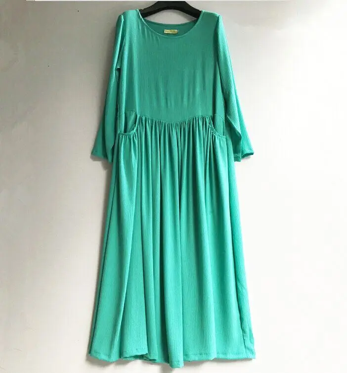 Женское Хлопковое платье с длинным рукавом и круглым вырезом удобное винтажное