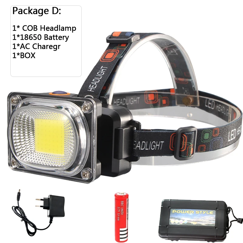 D 6200LM мощный COB светодиодный налобный фонарь постоянного тока перезаряжаемый налобный фонарь 3 режима Водонепроницаемый Головной фонарь с 18650 батареей для охоты и рыбалки - Испускаемый цвет: D