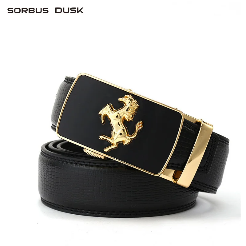 SORBUS DUSK High Quality Men's Belt Genuine Leather Business Fashion Luxury Brand Male Waist Strap Automatic Buckle Belts