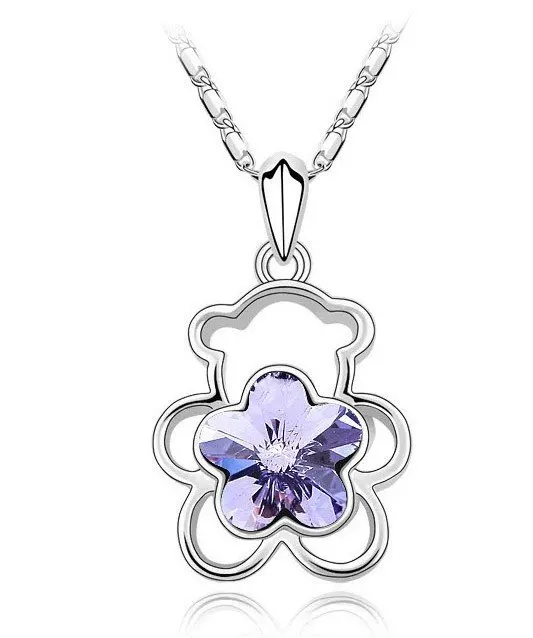 Free Shipping | Plating white K color retention series| Bear plum crystal necklace| jewelry|Mixed batch Украшения и аксессуары