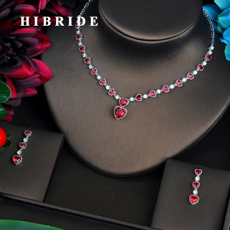 HIBRIDE модные красные сердца в форме CZ Ювелирные наборы для женщин роскошное