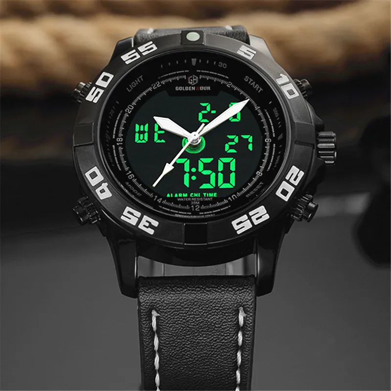 Goldenhour Марка Аналоговый Повседневные часы Для мужчин кожаные модные Повседневное