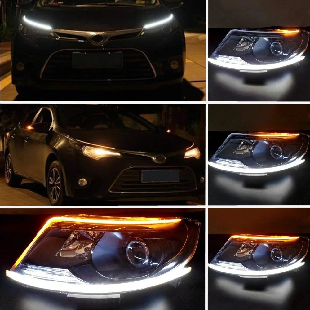 

2 Pcs Ultrathin Car LED Strip Lights DRL Daytime Running Light Dual Color Flexible LED Turn Signal Angel Eyes Lamp Car Styling