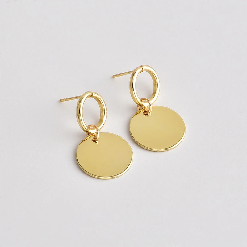 European Simple Round Drop Earrings Fashion Glitter Gold Color Wafer Pendant For Women Charm Ear Jewelry | Украшения и аксессуары