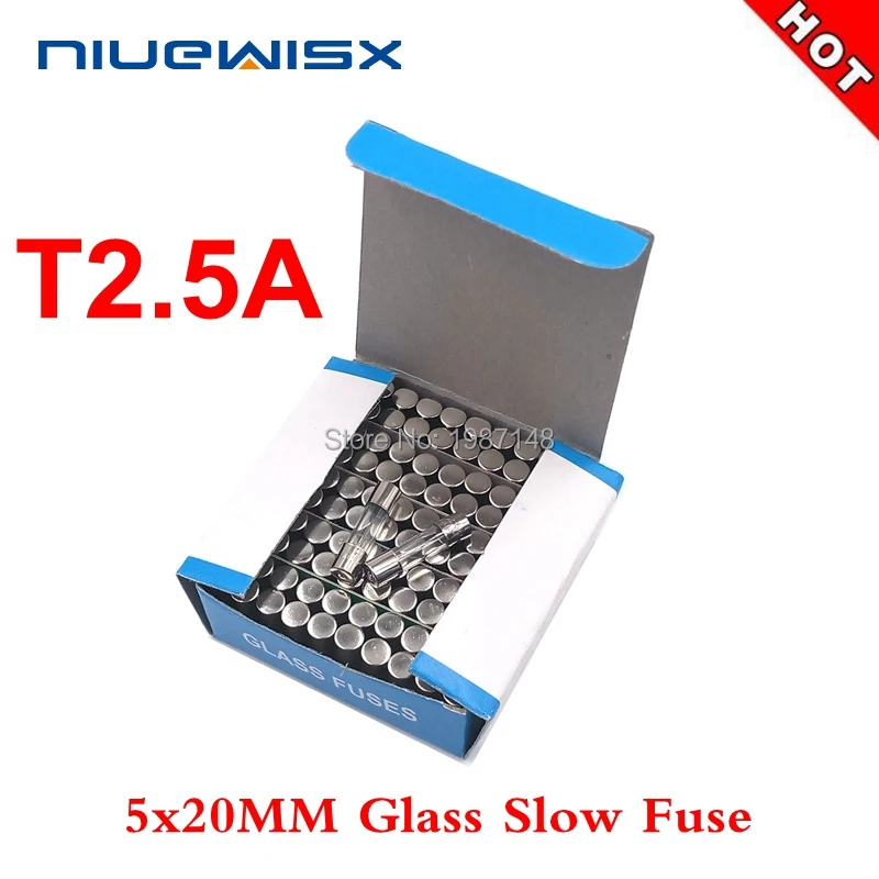 100pcs/Box 5*20mm 2.5A 250V slow fuse 5*20 T2.5A 2500MA Glass Fuse 5mm*20mm New and original | Fuses