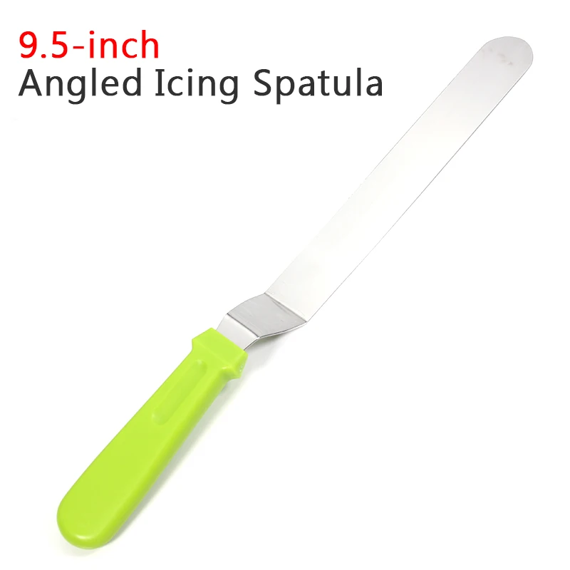 Green 9.5 inch Лопатка для торта, 5,5/7,5/9,5/11," изогутое лезвие-Пластик ручка, профессиональный Нержавеющая сталь инструменты для украшения торта - Цвет: Green 9.5 inch