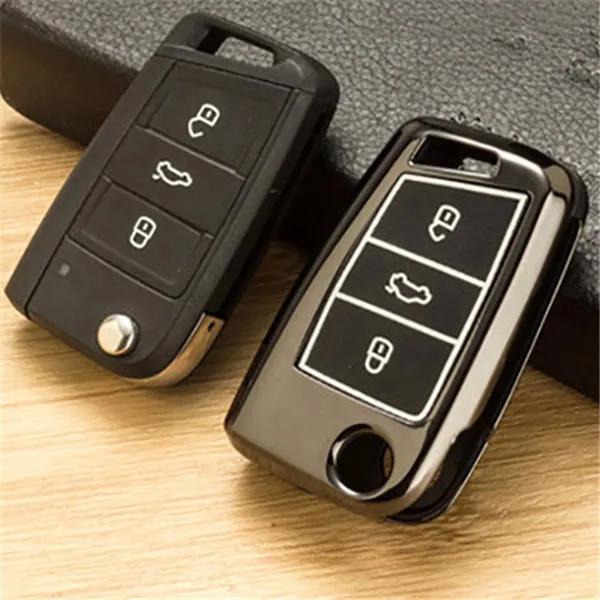 Gun Gray Color Для Volkswagen VW Golf 7 Mk7 для Skoda Octavia A7 люминесцентный сплав+ Кожаный Автомобильный флип-ключ защитный чехол для автомобиля-Стайлинг - Название цвета: Gun Gray Color