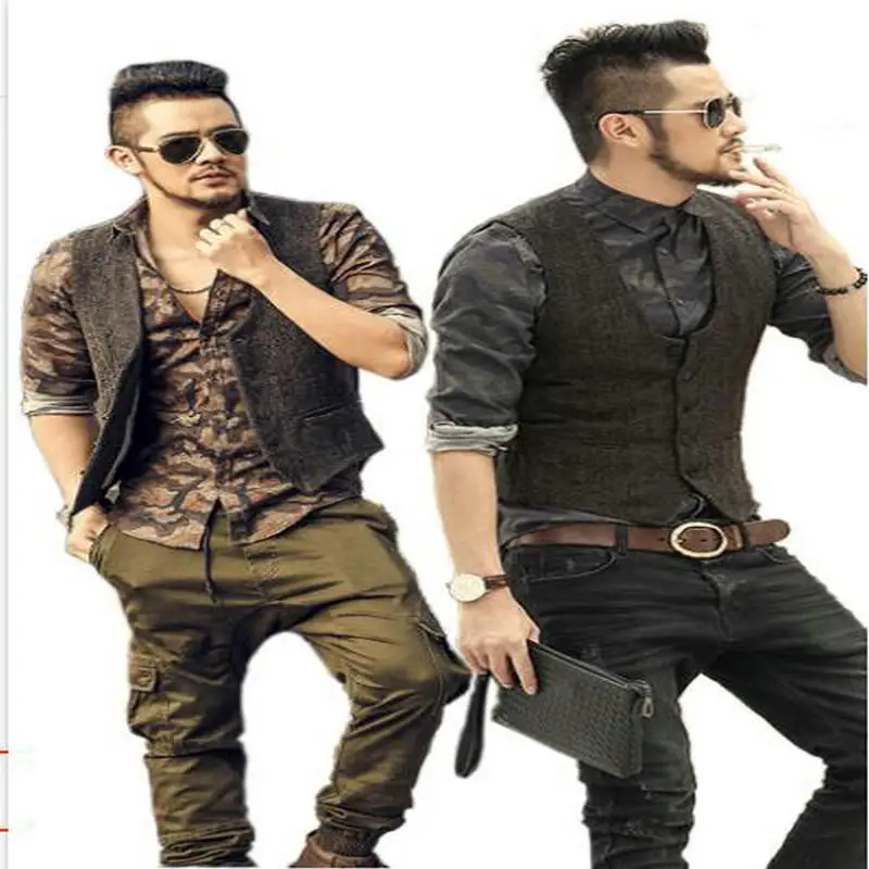 Жилет мужской однобортный из хлопка и льна повседневный пиджак цвета хаки для