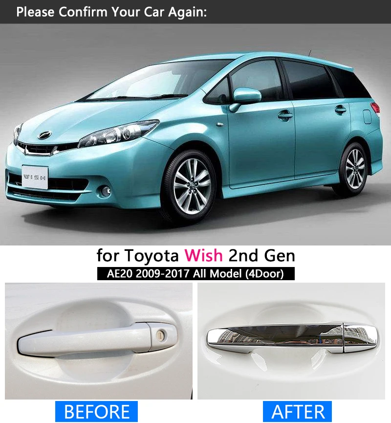 Набор хромированных накладок на ручки для Toyota WISH 2009 2017 AE20 2011 2012 2013 2014 2015 2016