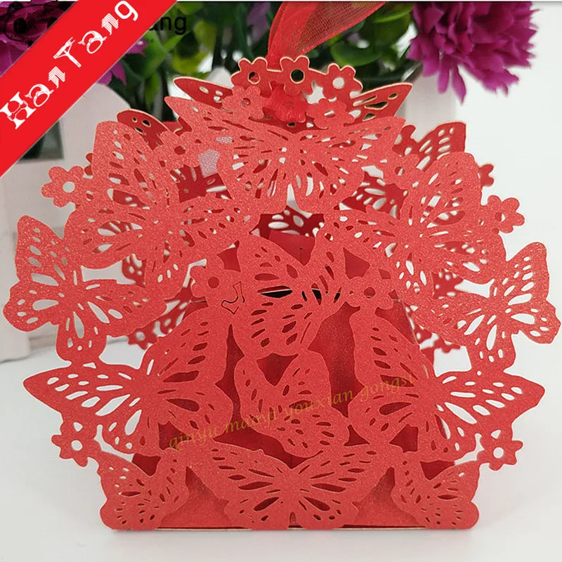 50 шт. бутик Бабочка украшение коробки для конфет Драже свадьба подарочные коробки коробка шоколада для гостей вечерние принадлежности 5Z-SH115 - Цвет: Red