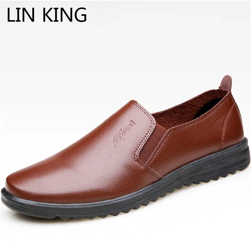 LIN KING/Новинка; модная мужская кожаная обувь слипоны без застежки повседневная обувь светильник с постепенным увеличением Слипоны мужские лоферы; мокасины; Zapatos De Hombre