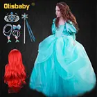 Новый костюм Русалочки для дня рождения детское рождественское платье принцессы Ариэль элегантное зеленое платье с длинными рукавами для выпускного вечера