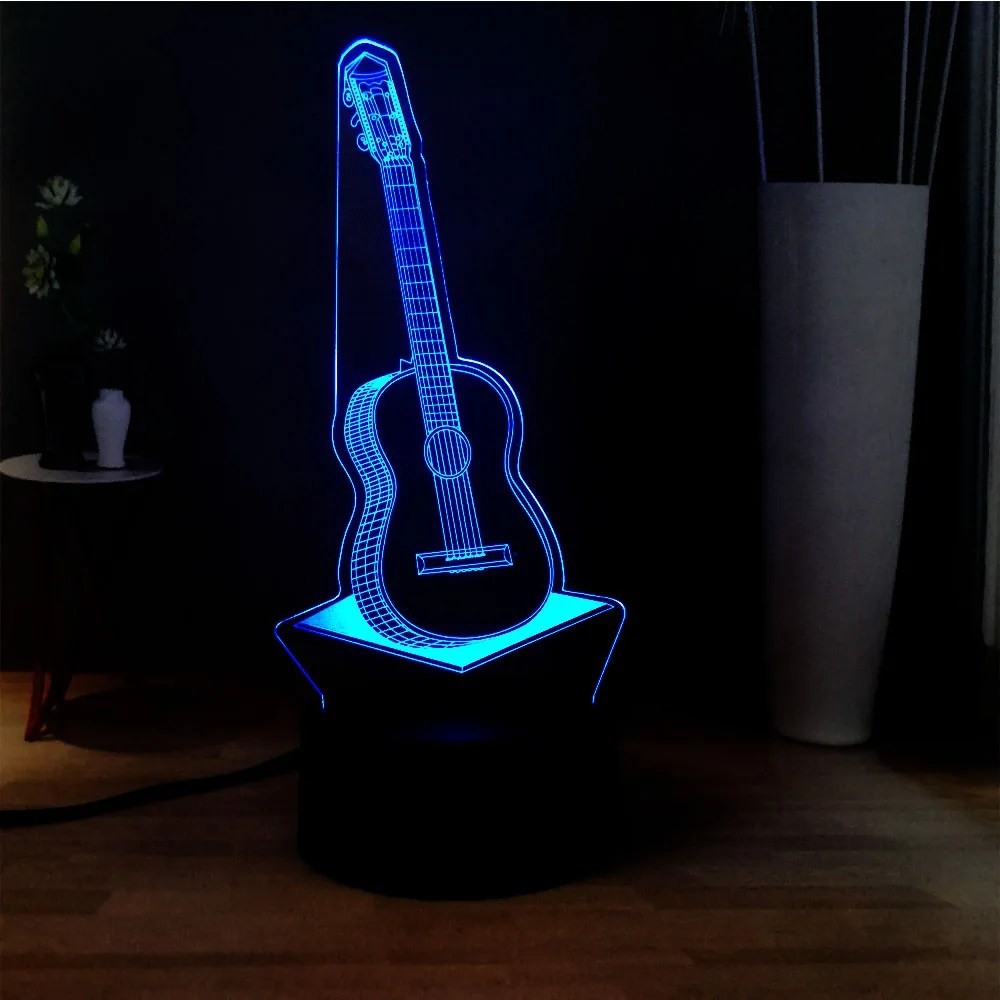 3D иллюзия музыкальная гитара 7color Изменение светодиодный сенсорный пульт дистанционного акрилового Дека атмосферная прикроватная RGB настольный ночник лампа детский праздничный подарок