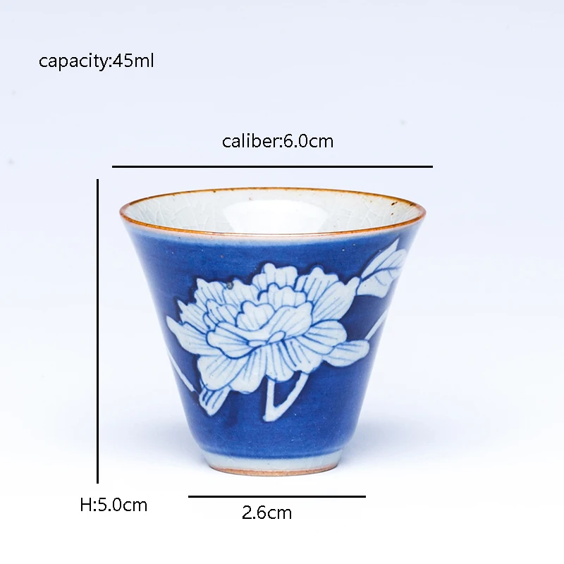 2 шт./лот 45 мл Цзиндэчжэнь винтажная сине белая фарфоровая чайная чашка с