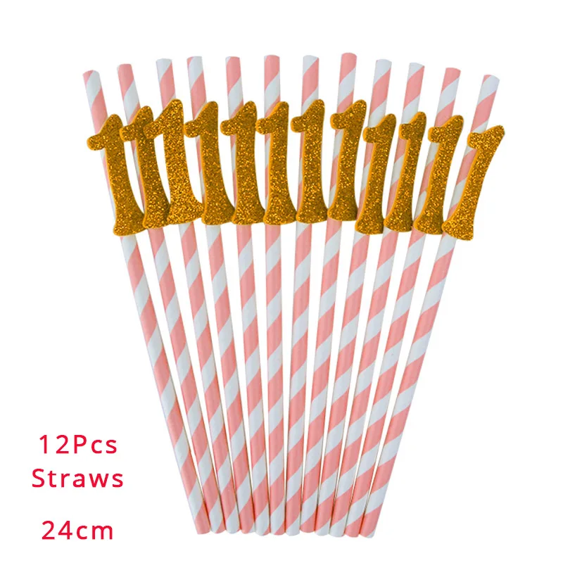 12pcs straws 1 1 костюм, розовые/синие воздушные шары для первого дня рождения с короной принцессы и принца для мальчиков и девочек, Беби Шауэр детский вечерние украшения на день рождения - Цвет: 12pcs straws 1