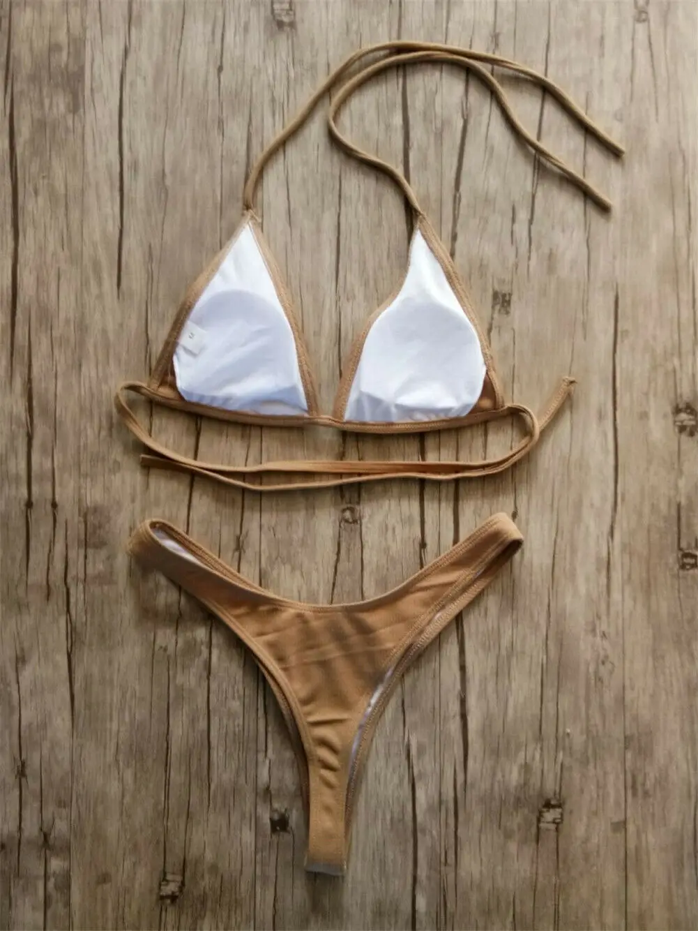 Женский купальник бикини с высокой талией Одноцветный пуш ап пляжная одежда лето