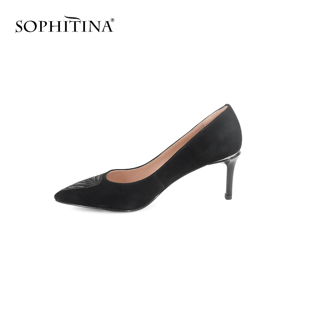 SOPHITINA/замшевые туфли-лодочки высокого качества Офисная Женская обувь без шнуровки на высоком тонком каблуке с острым носком Лидер продаж, новые туфли-лодочки SC55