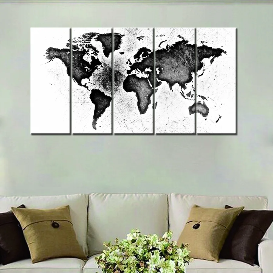 Черно белая картина карта мира Винтаж дома украшения искусства стены Картина на