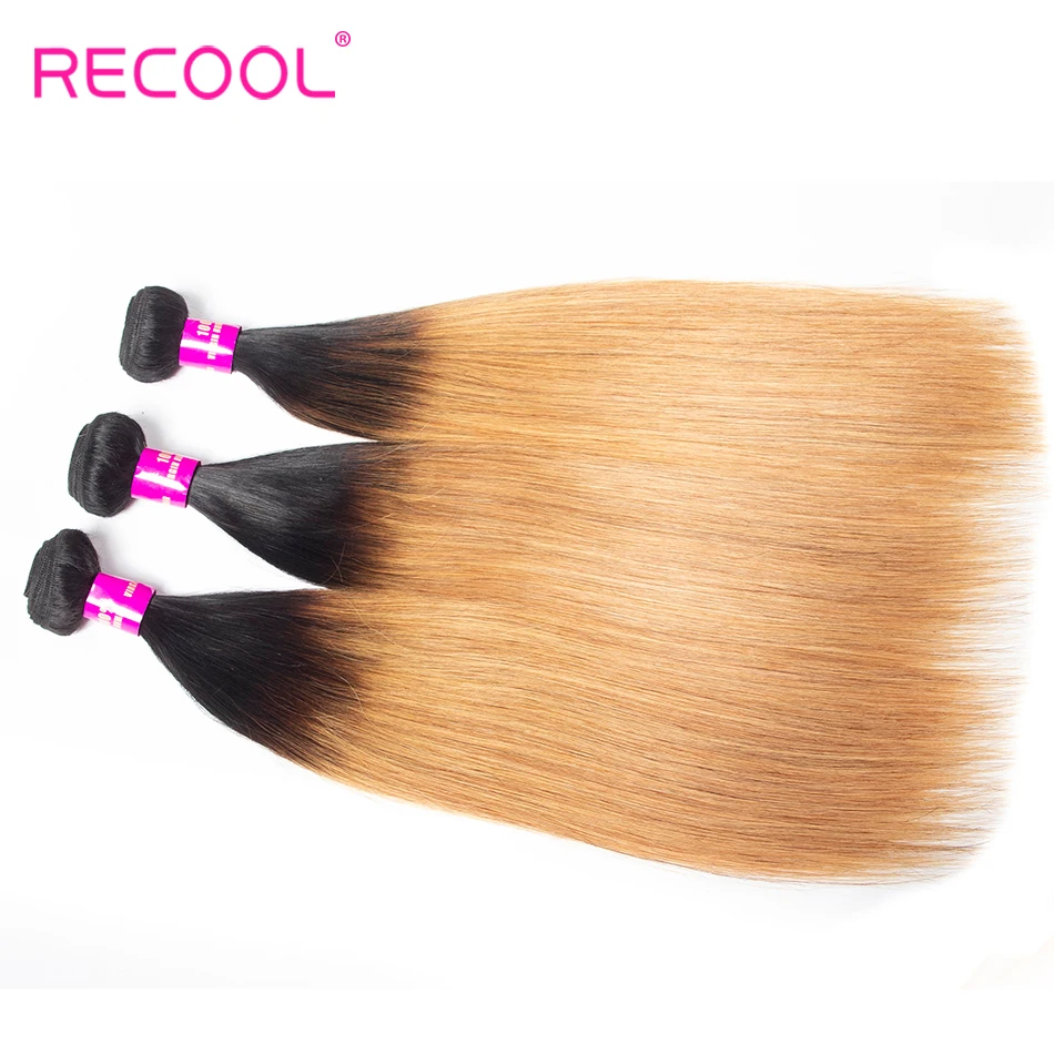 Recool волосы бразильские Weave Связки 1B 27 покраска методом Омбре пучки волос Remy