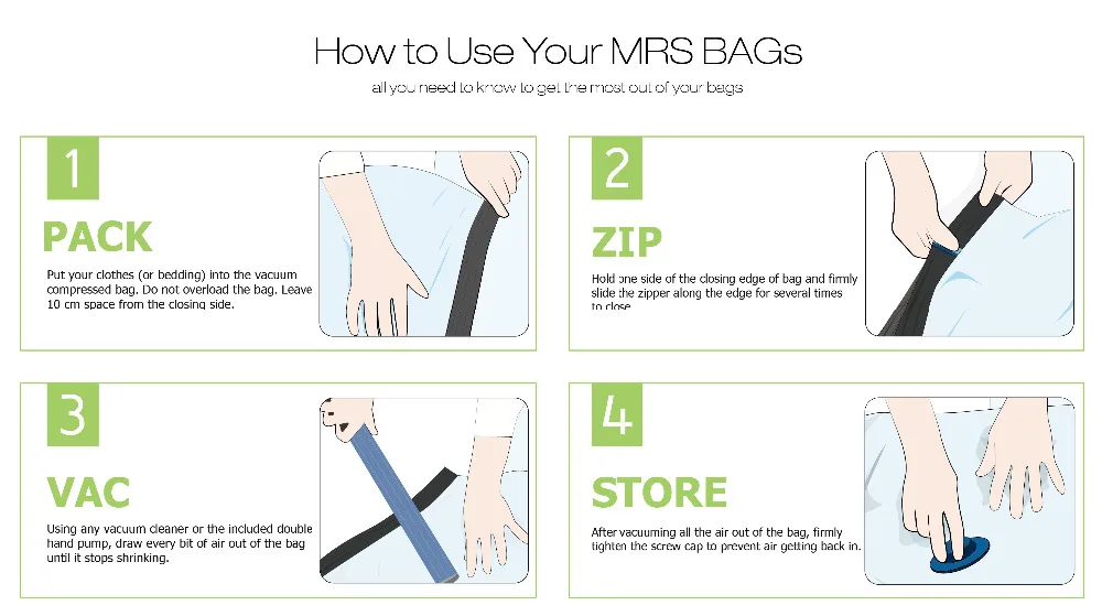 MRS BAG 6 шт. 60x40 см маленькие вакуумные пакеты для одежды вакуумная сумка для чемодан для путешествий Органайзер sac sous vide vetement