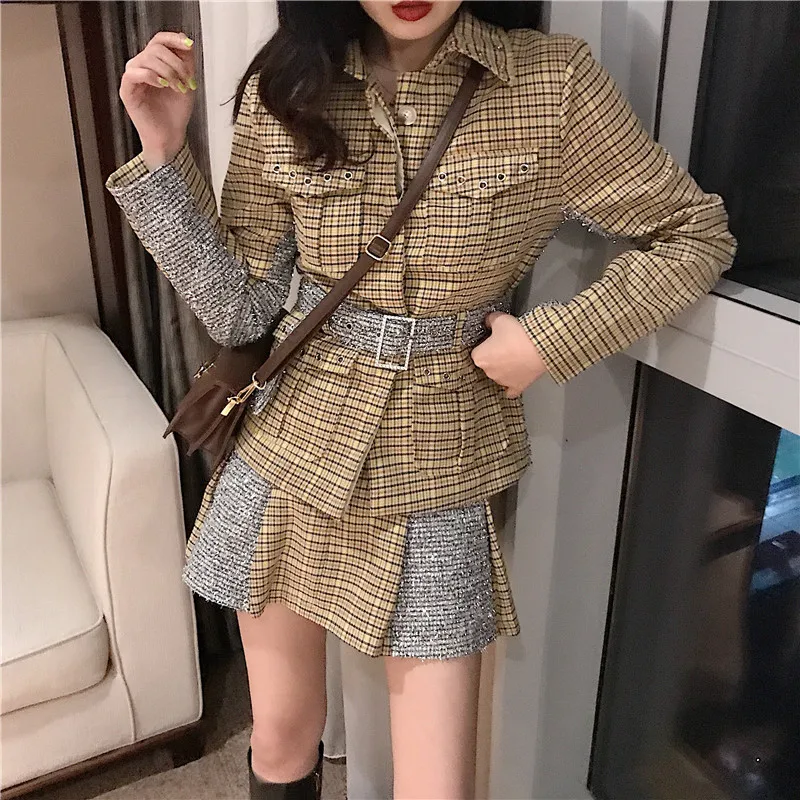 Женский клетчатый комплект из двух предметов черарт желтая футболка с блестками